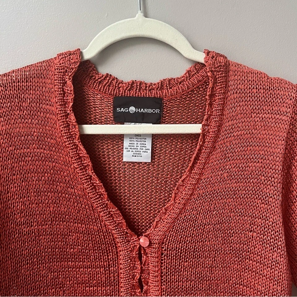 Cárdigan tejido abierto vintage para mujer talla S pequeño rojo ladrillo playa dulce primavera Foto 4 de 4