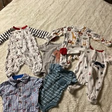 Newborn Baby Boys Lot Of Short/long Sleeve Outfits Footed And Body Lot Of 6