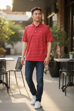 Nike Golf Polo Shirt Men's Medium Red Striped FitDry Performance Stretch Swoosh