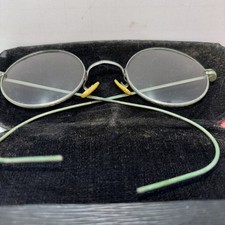 Antique Eyeglass Spectacle Frames Round Etched W/ Original Hard Case