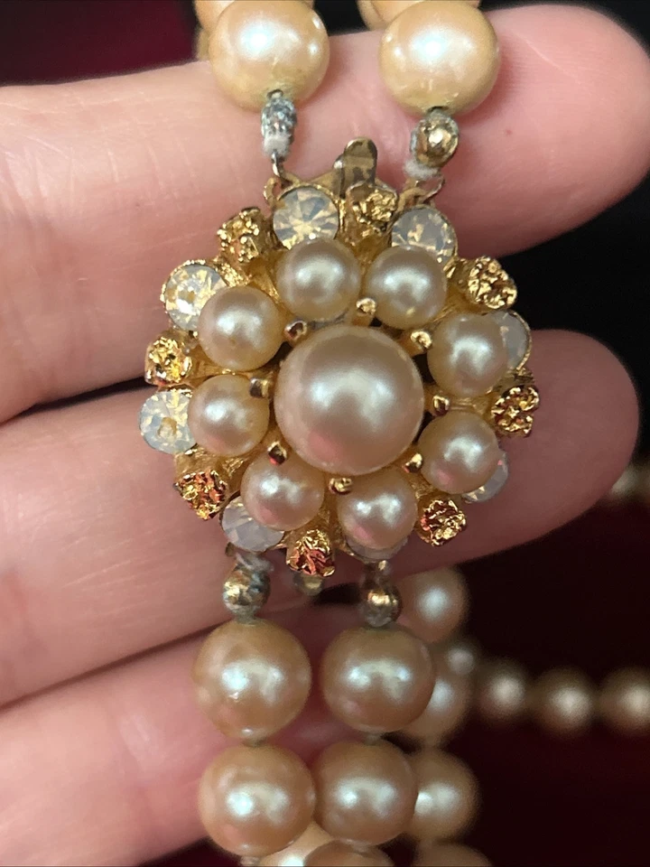 VTG PEARL NECKLACE /bracelet Opal GOLD PLATED FLOWER CLASP - Image 4 of 4