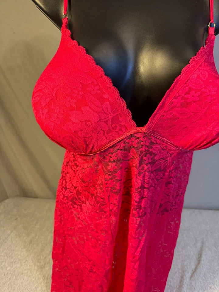 Sexy camisón de peluche de encaje rosa lila + Londres para mujer Plus 3X corto Foto 2 de 4