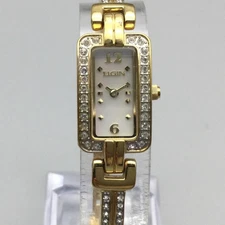Elgin Watch Womens Crystal Bangle Bracelet Rectangular Face EG365 New Battery