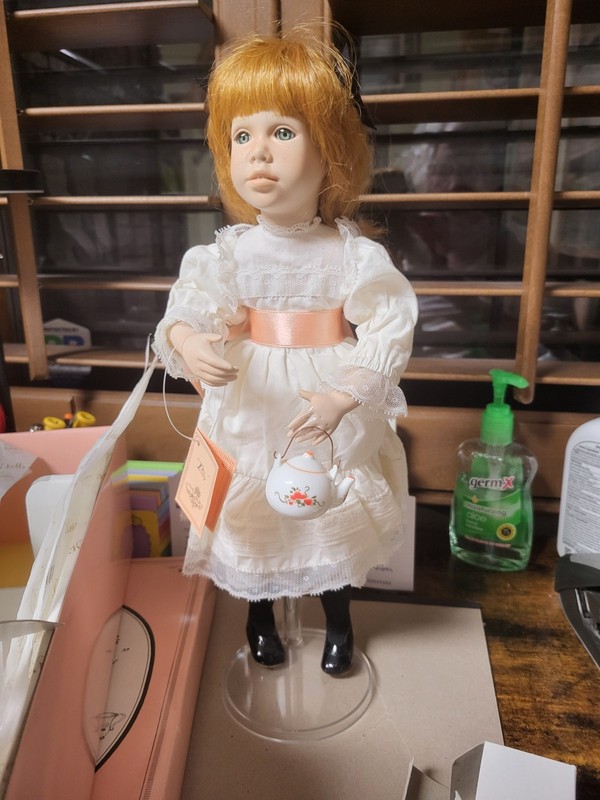 Edwin Knowles Polly's Tea Party Porcelain Doll -  Artist Susan Krey 1990