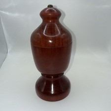 Vintage Trinket Box Turned Wood Smooth Round Dark Wood Box Bowl w/Lid