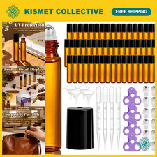 54 Pack 10ml Amber Glass Roller Bottles for Essential Oils, Refillable, Leak-pro
