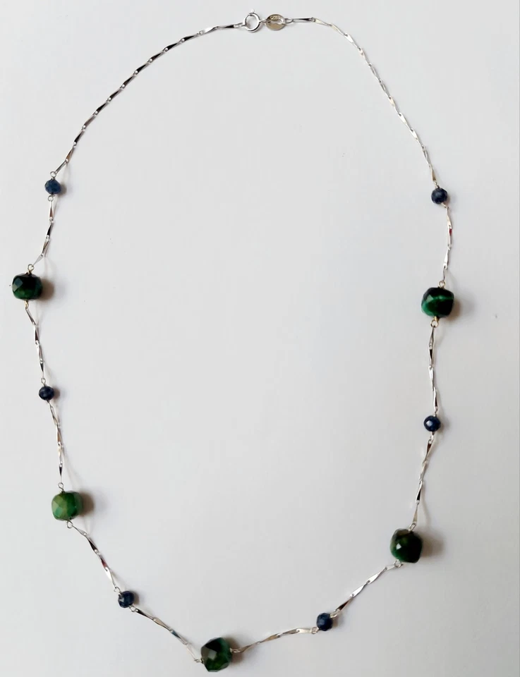 collana in argento 925 pietre con zaffiro e occhio di tigre idea regalo natale - Immagine 4 di 4