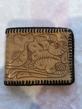 Vintage Tooled Leather Wallet Floral Handcrafted Bifold Western Boho 4.5x3.5