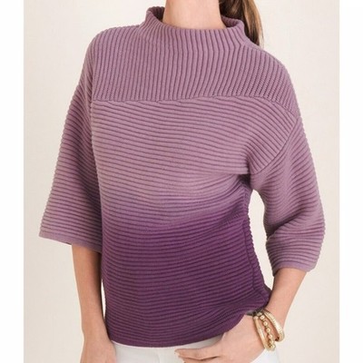 Chicos Sweater Women s Size 2 Large Mauve Purple Ombré 3/4 Sleeve Mock Neck