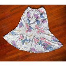 Vintage 80's White Romantic Pink Purple Floral Tulip Midi Stretch Skirt Medium