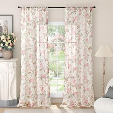 Floral Sheer Curtains for Girls Bedroom, Vintage Farmhouse Light Filtering Pr...