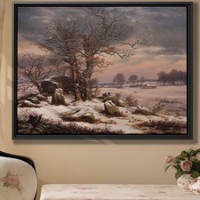 Cozy Winter Landscape Oil Painting Rustic Art Print for Cabin Wall Decor