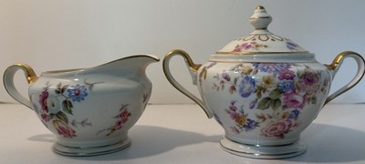 Castleton Sunnybrooke China Sugar And Creamer Made in the USA Pink Floral Set