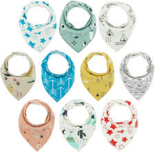 10Pcs Baby Bandana Drool Bibs - Age 3 to 24 Months - Ultra Absorbent Organic Cot