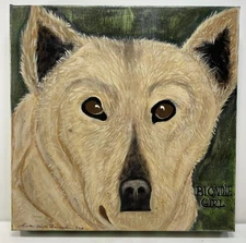 White Shepherd Wolf Dog Painting Canvas BLONDIE GIRL naïve Outsider Art signed