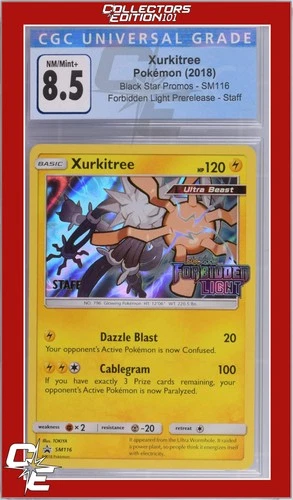 SM Black Star Promo Xurkitree SM116 Forbidden Light Prerelease STAFF CGC 8.5