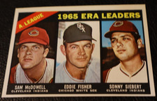 1966 TOPPS BASEBALL SET. #222 AL ERA LEADERS, McDowell/Fisher/Siebert, EX/EXMT