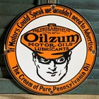 VINTAGE OILZUM MOTOR OILS PORCELAIN LUBRICANT PURE PENNSYLVANIA GAS OIL SIGN
