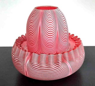 ANTIQUE SAMUEL CLARKE CRANBERRY NAILSEA GLASS FAIRY LAMP 3 PC CANDLE LAMP