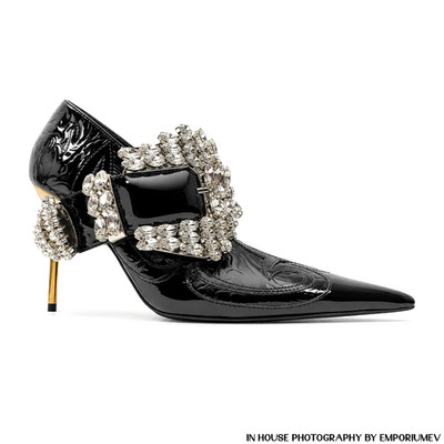 Balmain Clara Western Crystal Embellished 95mm Womens Black Pumps US 6 0570