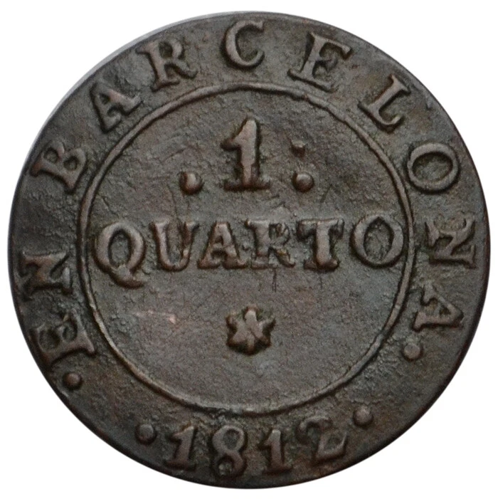 BARCELONA 1 Quarto 1812 Copper AU Joseph Napoleon Rare!   - Image 2 of 2
