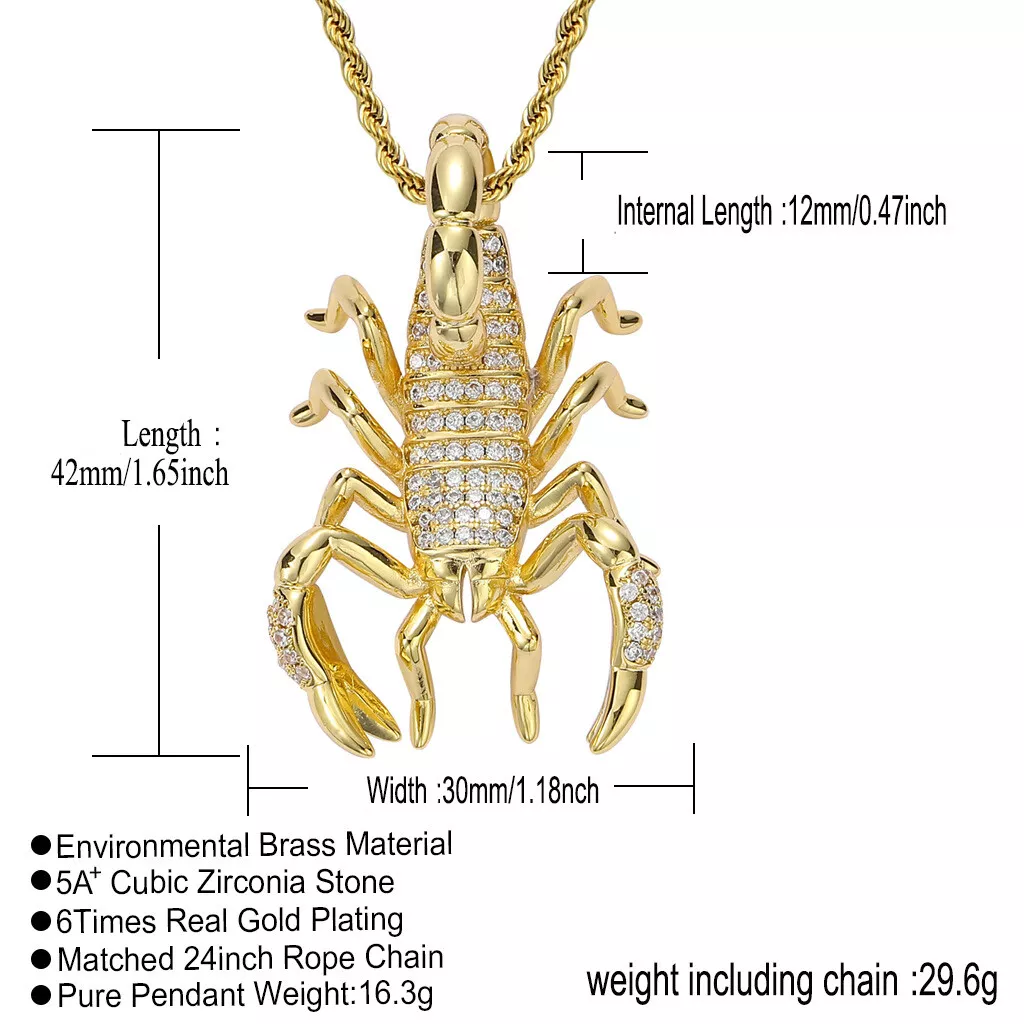 Scorpion Pendant Necklace Men Women Hip Hop Iced Flooded Jewelry
