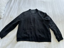 Eileen Fisher Black 100% Silk Zipped Bomber Jacket Size L Pockets Lightweight