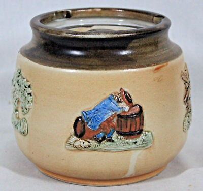 RARE VINTAGE BOURNE DENBY TOBACCO HUMIDOR JAR WITH 5 DECORATIONS 5 1/2