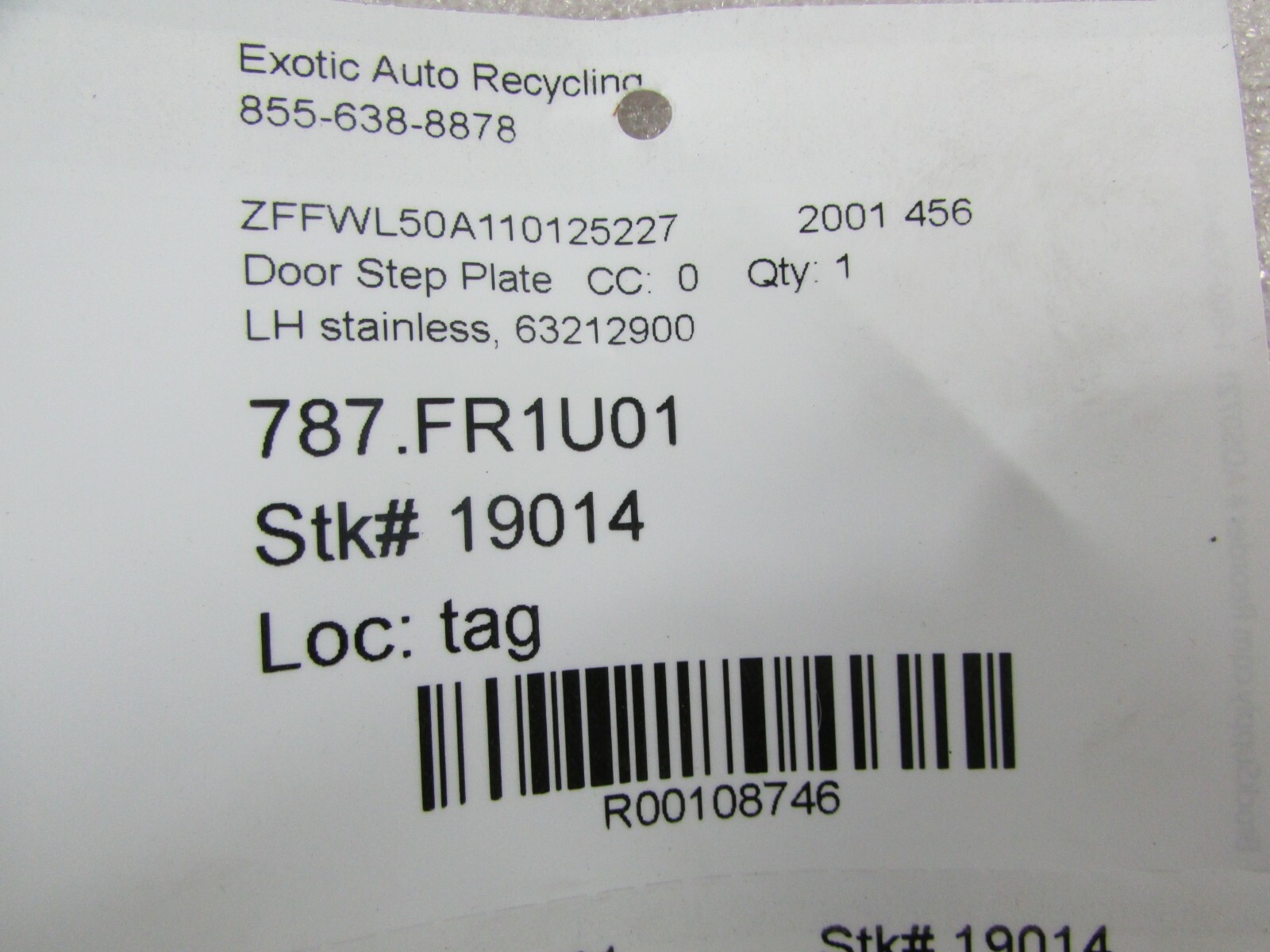 Ferrari 456, LH Left Door Step Plate, Used, P/N 65221700
