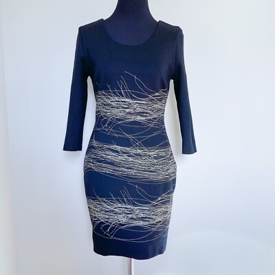 $199 | Waggon Paris | Party Little Black Stretch Dress gold accents 3/4 large