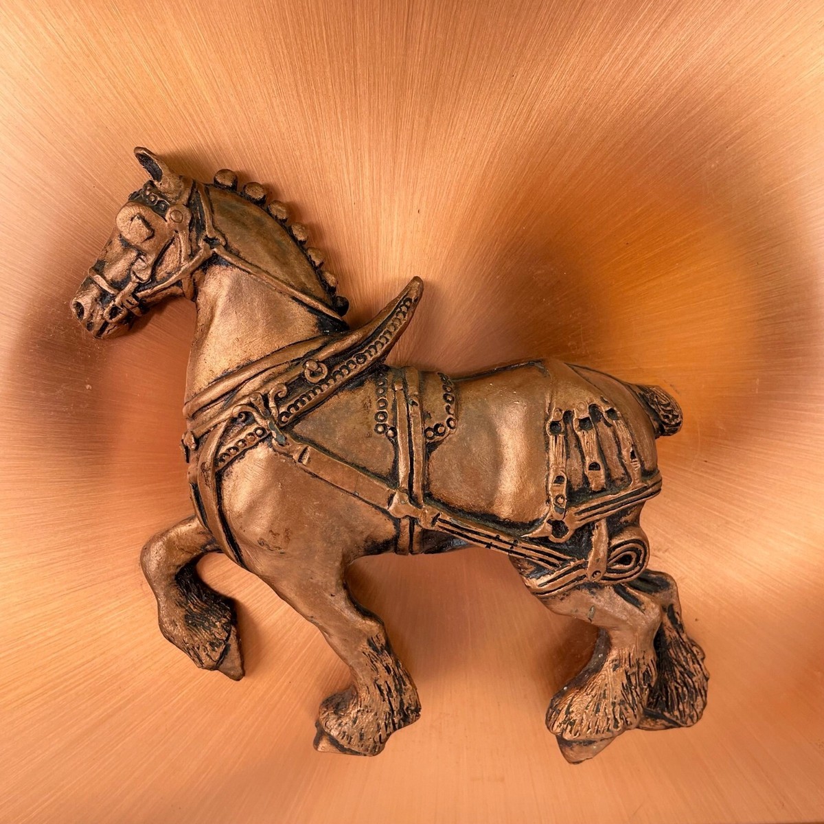 Vintage Copper Relief 3D Tang Dynasty Horse Wall Art Framed 16 x
