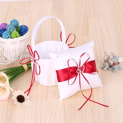 6 * 6 inches Double Heart Satin  Bearer Pillow and Wedding Flower Girl V2N5