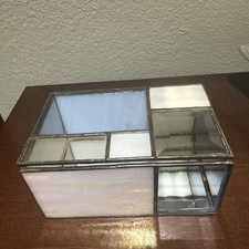 Original Vintage Mirrored Bottom Handmade Stained Glass Trinket Box