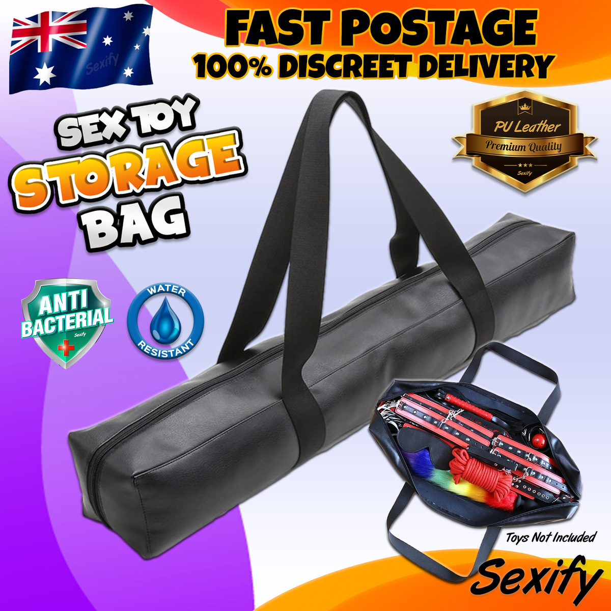 Large Antibacterial Toy Bag Storage Travel Case For Adult Sex Toys PU  Leather | eBay Australia