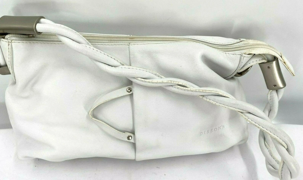 Dissona Italy White Luxurious Leather Quilted Strap Shoulder Bag Purse  Handbag