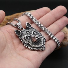 Fashion Wolf Head Mens Necklace Pendant Stainless Steel Animal Gothic Necklace