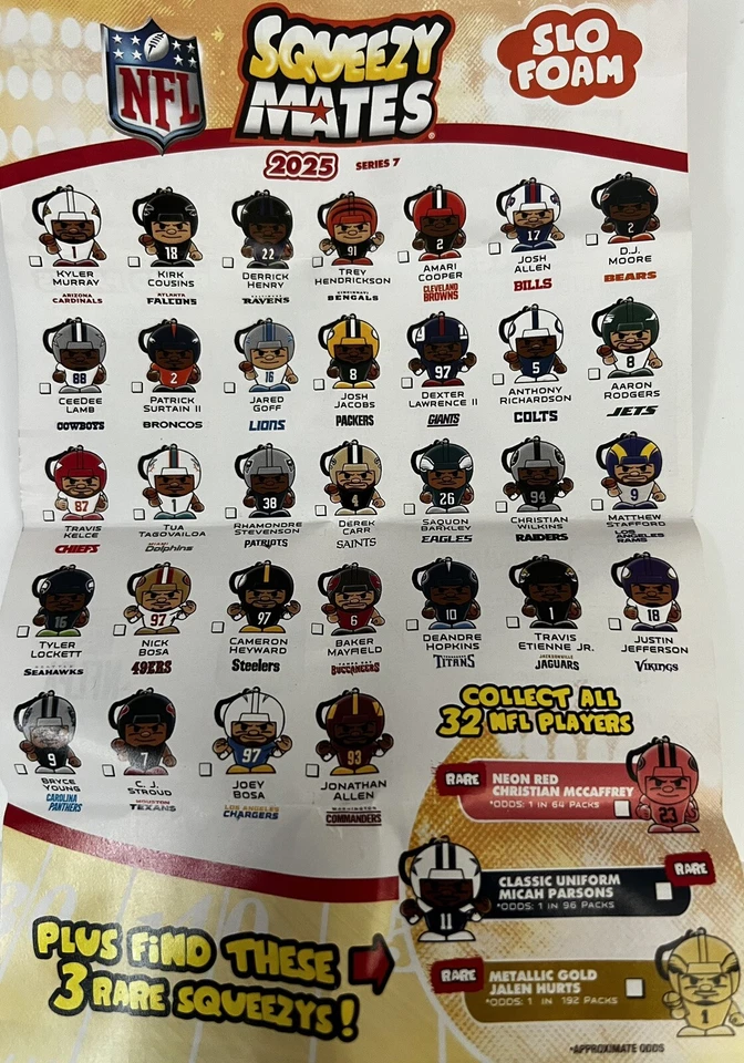NFL Squeezmates Serie 7 (2025) Figuras Individuales con Mosquetón Elige tus Equipos Foto 4 de 4