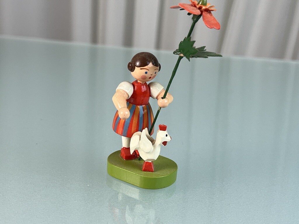 FIGURINE DE COLLECTION Erzgebirge en bois, figurine enfant fleur 11 cm