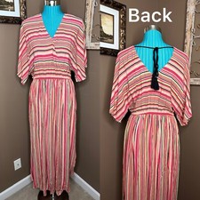 Seven7 Relaxed Women Striped Empire Waist Maxi Tie Back Dress Size Large