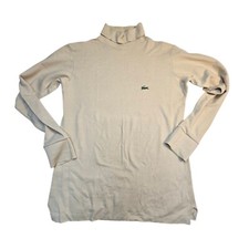 Vtg Chemise Lacoste Turtle Neck Long Sleeve Shirt Cream With Logo 100 Cotton