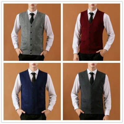 Men Wool Vest Sleeveless Cardigan 