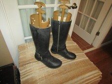 Ugg Boots Women Size 5 Rosen Black Leather Buckle Round Toe Tall Mid Calf Riding
