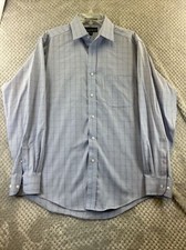 Croft  Barrow Men's Shirt Size 16 34/35 Blue Plaid Long Sleeve Button Down