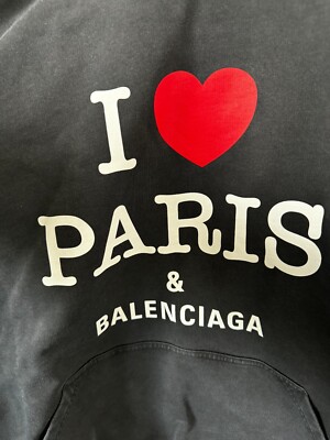 【SALE】I LOVE PARIS & BALENCIAGA フーディー I love Paris & Balenciaga Hoodie Large Fit In Black Faded