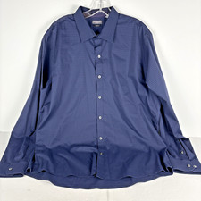 Van Heusen Men's Blue Pinstripe Dress Shirt 17-17.5 XL Slim Fit Long Sleeve Flex