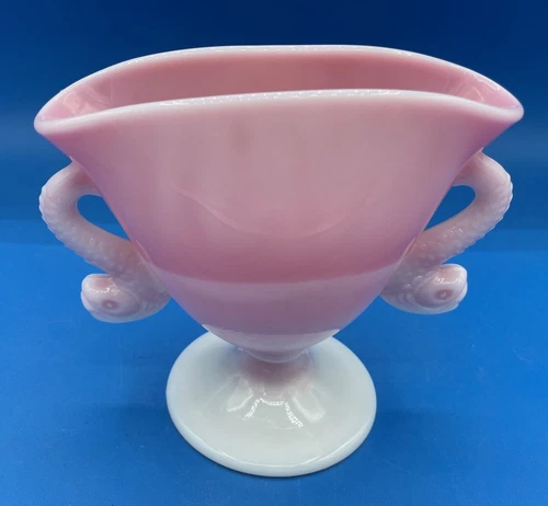 VINTAGE FENTON ROSALENE FAN VASE WITH DOLPHIN HANDLES