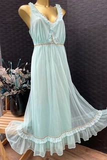 Vintage St Micheal Soft Double Nylon 60er Jahre Türkis Nachthemd Nachtkleid 18