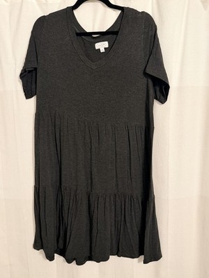 Mud Pie Charcoal Gray Tiered Babydoll Dress Size M Women s Short Sleeve Casual