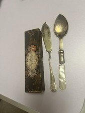 Victorian Butter Knife and Jam Spoon Set In Original Box Silver Plated Antique