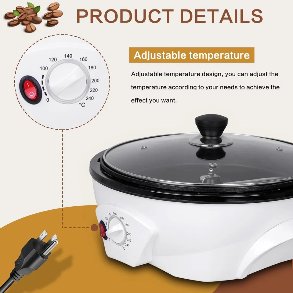 Tostador eléctrico de granos de café para uso doméstico 1,1 lb capacidad control de temperatura (0- Foto 3 de 4